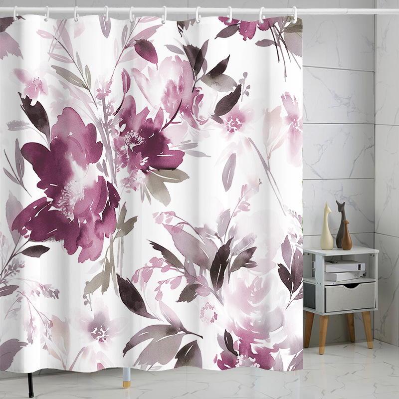 Digital printing watercolor ink flower simple geometric shower curtain waterproof and moisture-proof sanitary interval