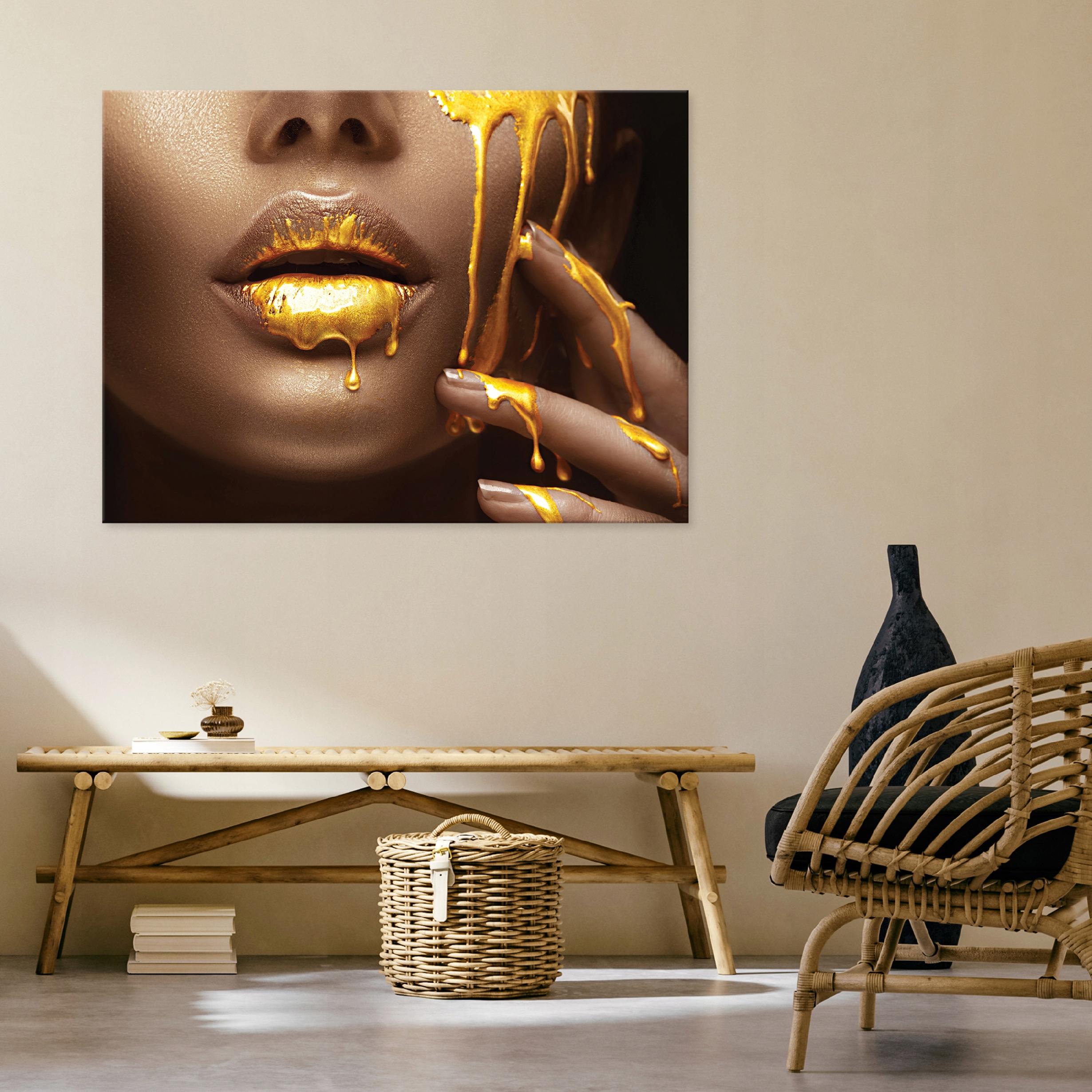 Painting of a woman's face and lips on canvas, 60x40 inches
