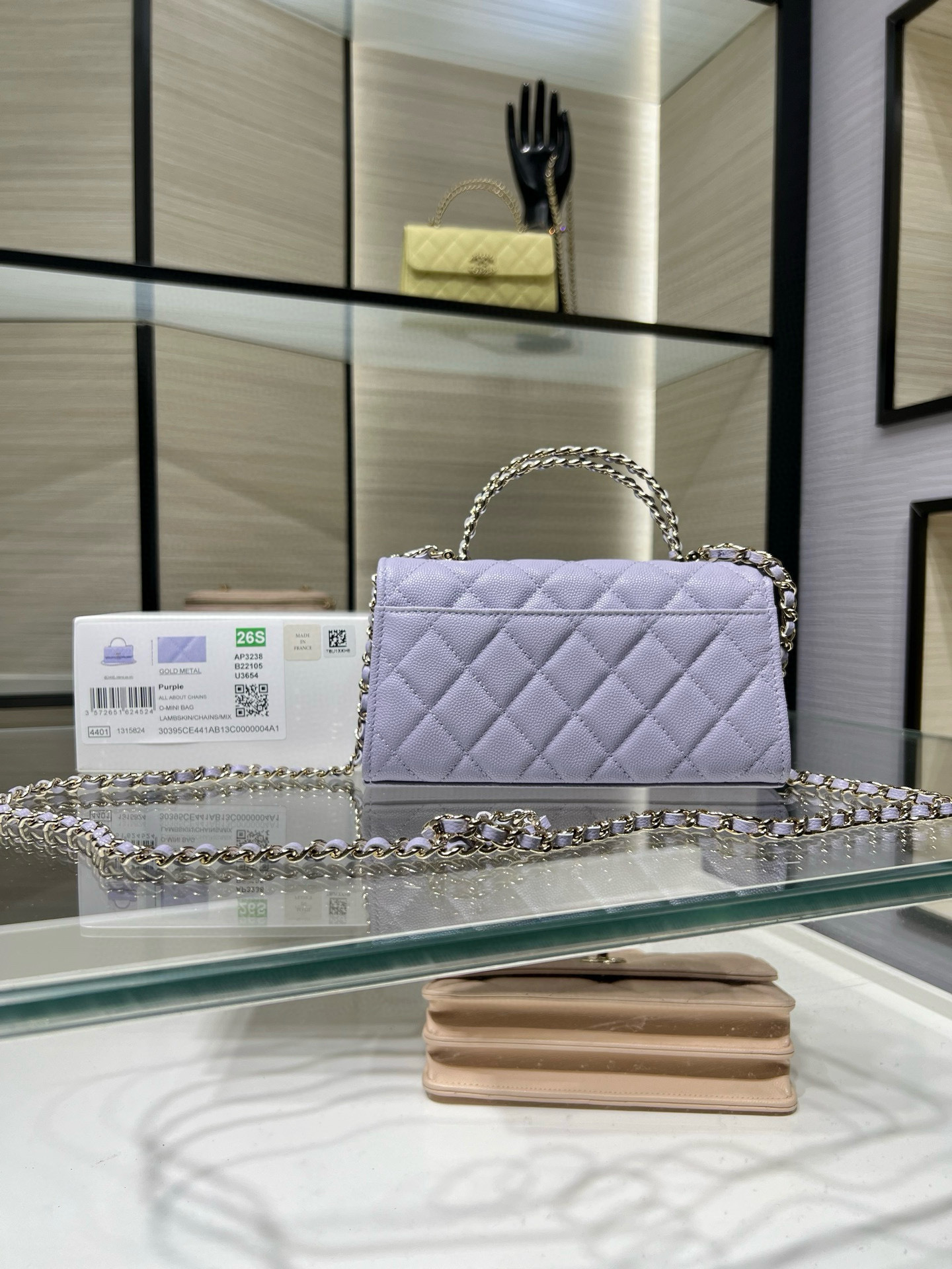 26S Spring-Summer Collection AP3238 Mini Top Handle Flap Bag in Purple Quilted Grained Calfskin (Caviar) with Gold-Tone Hardware - Mocuir