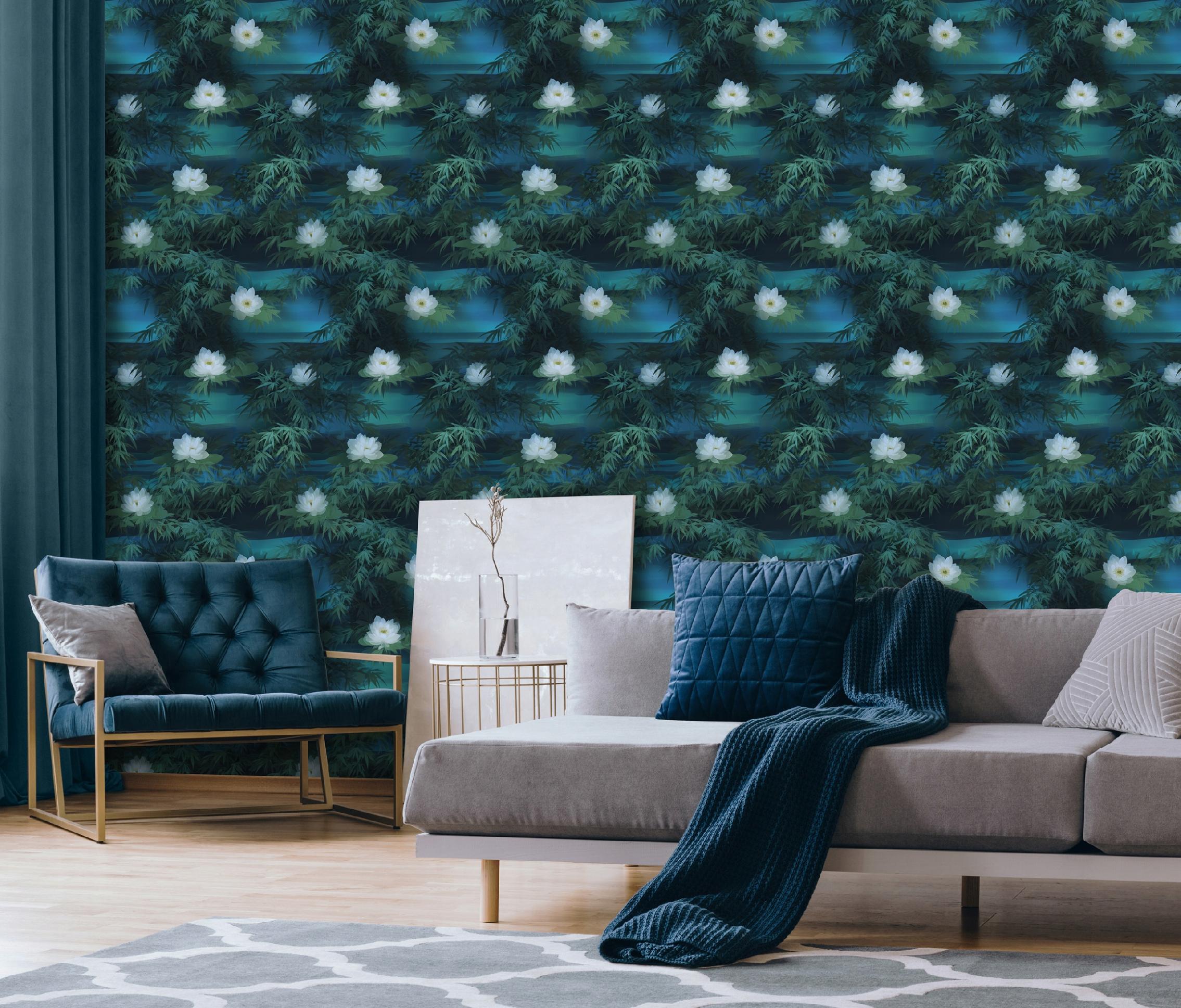Wallpaper flowers leaves lilies watercolor on non-woven fabric wall living room bedroom