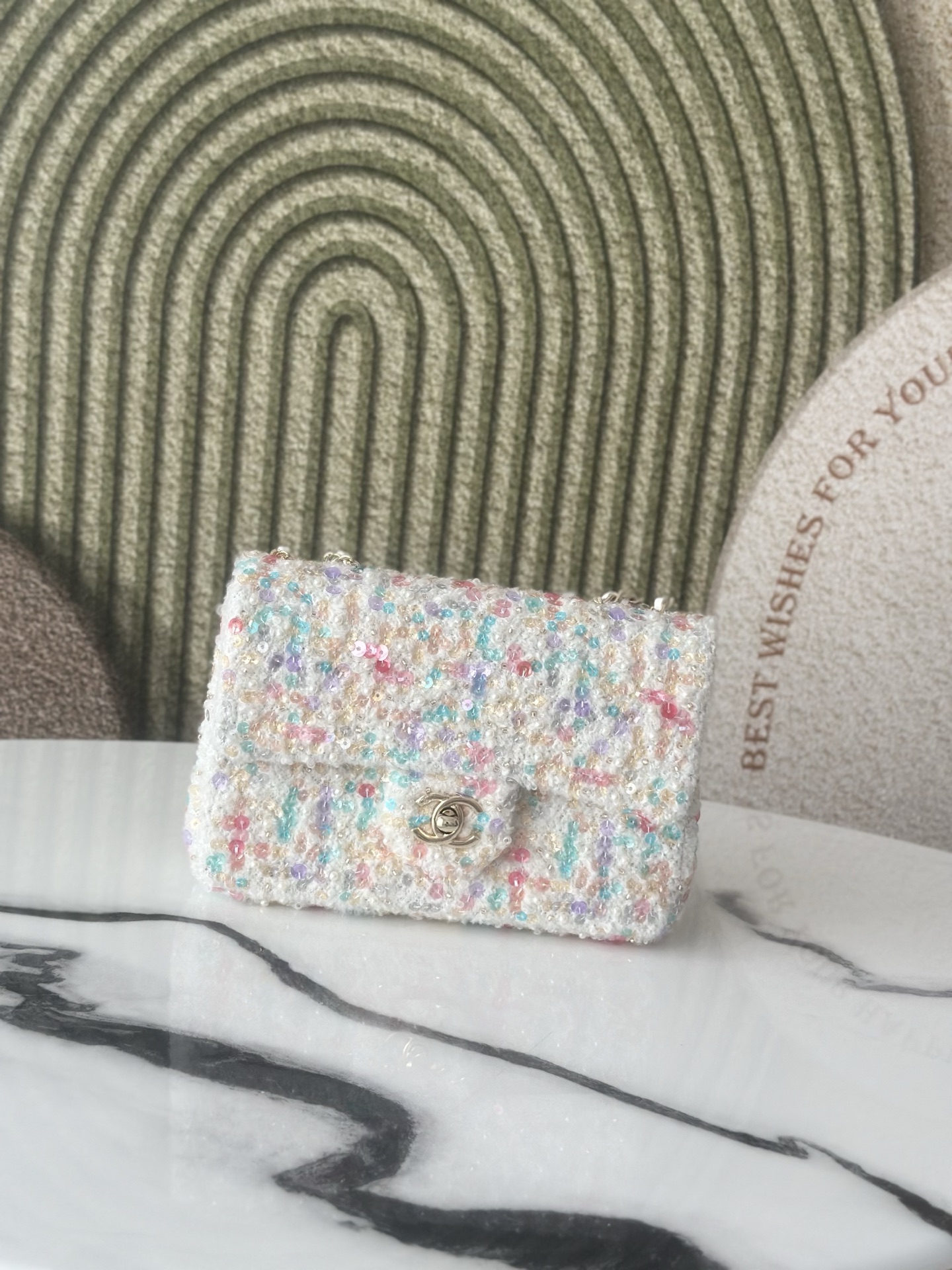 26C Classic Flap Mini Bag in Multicolor Sequin Tweed (Gold Hardware) - Mocuir