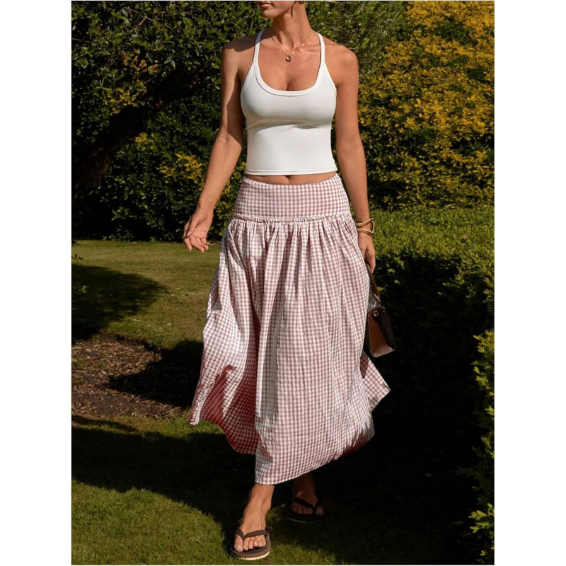 Women's Plaid Gingham Maxi Skirt