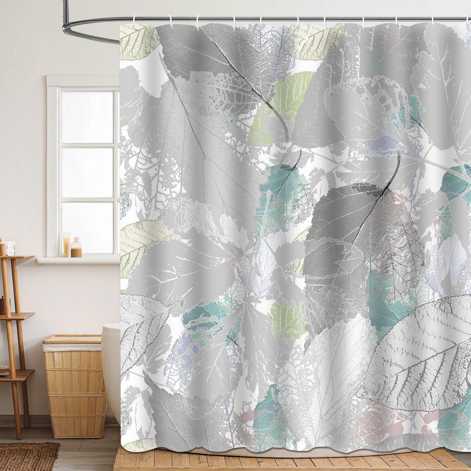 Shower curtain green plant leaf polyester 3d digital printing waterproof and mildew-proof shower bathroom partition