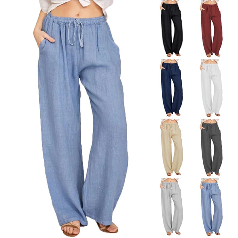 Womens Classic Loose Cotton Linen Casual Trousers
