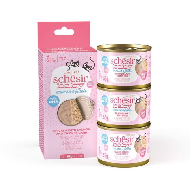 Schesir Baby Mousse & Shreds Chicken and Salmon 3x55g