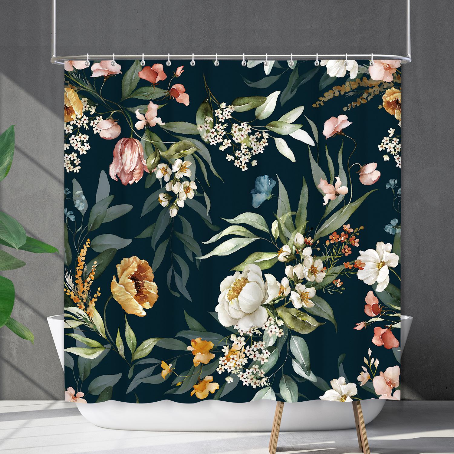 Digital printing watercolor ink flower simple geometric shower curtain waterproof and moisture-proof sanitary interval