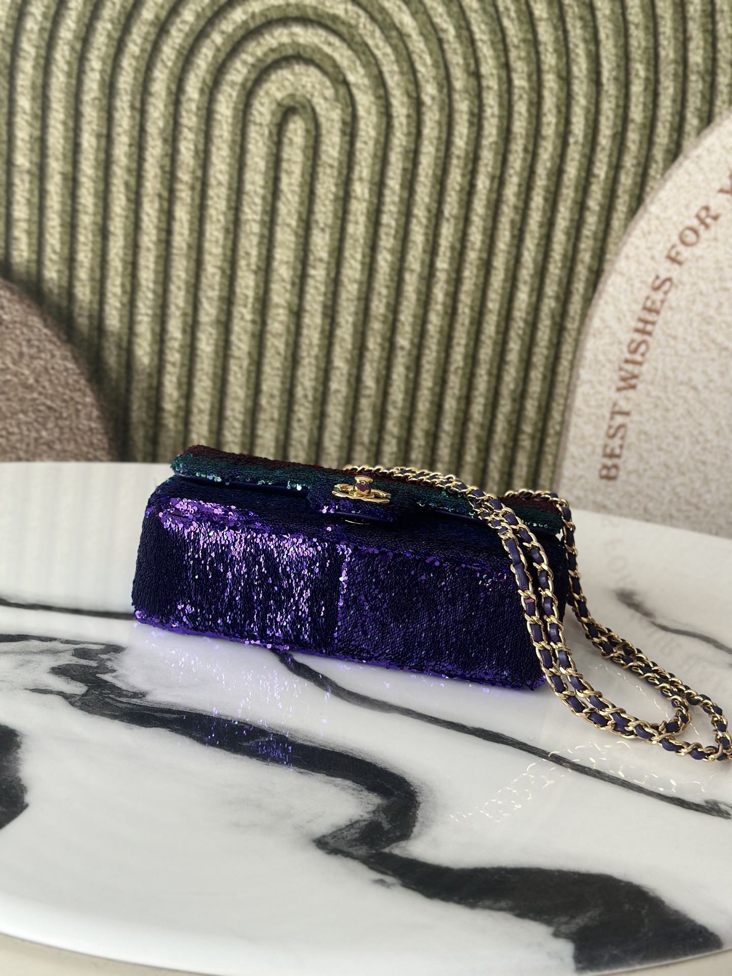 Limited Edition Ombré Rainbow Sequin Mini Classic Flap Bag with Gold-Tone Hardware - Mocuir