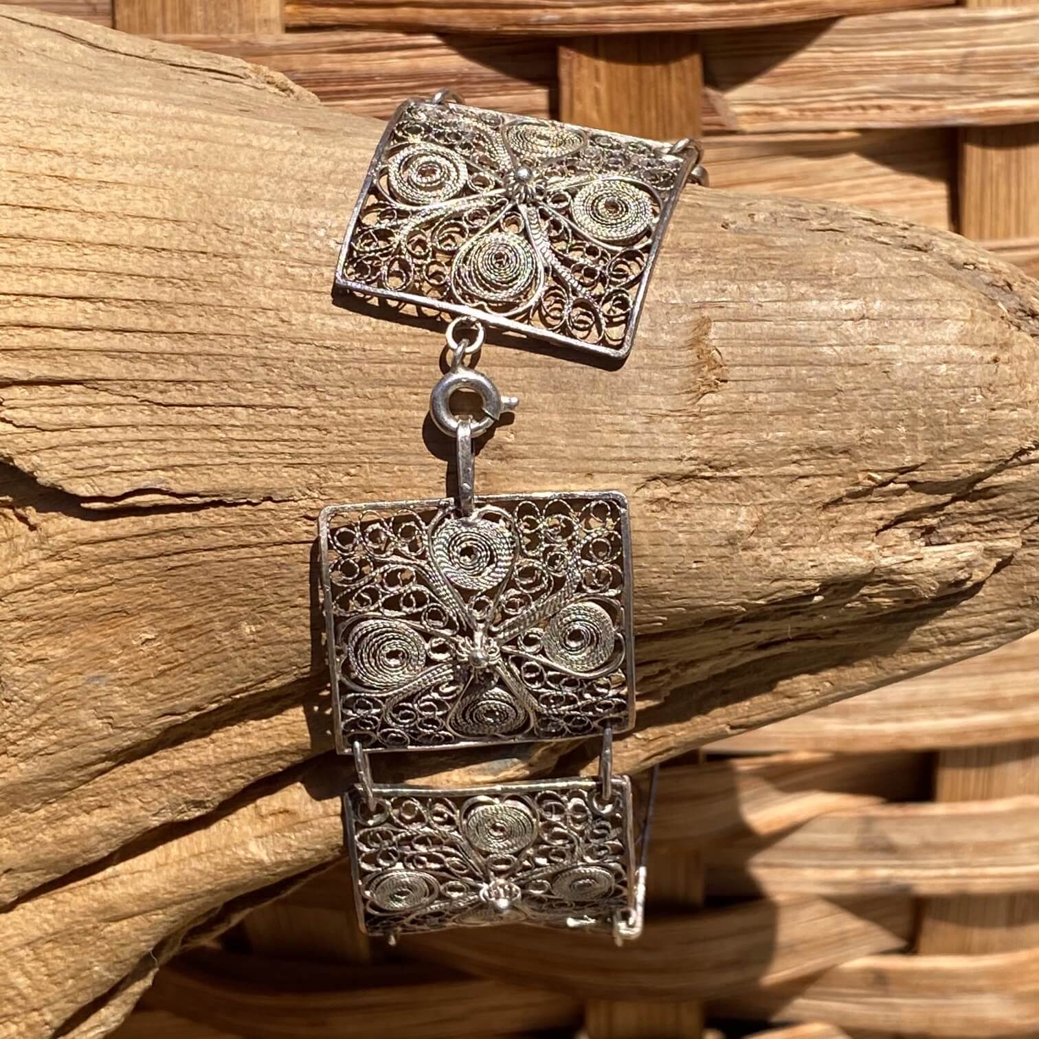 Old Mexican Sterling Silver FIligree Panel Bracelet