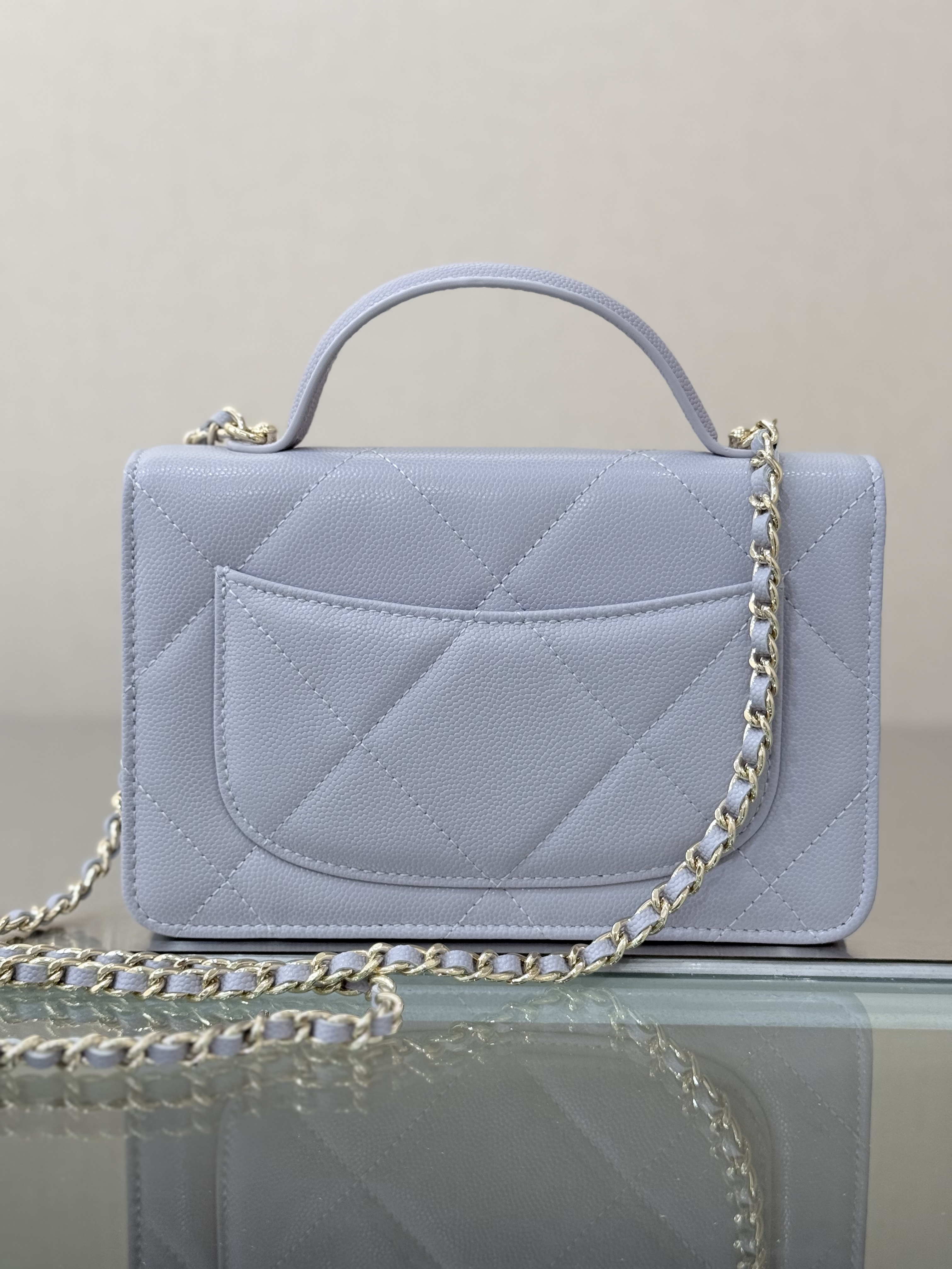 Classic Wallet On Chain with Top Handle（Gray-Blue） - Mocuir