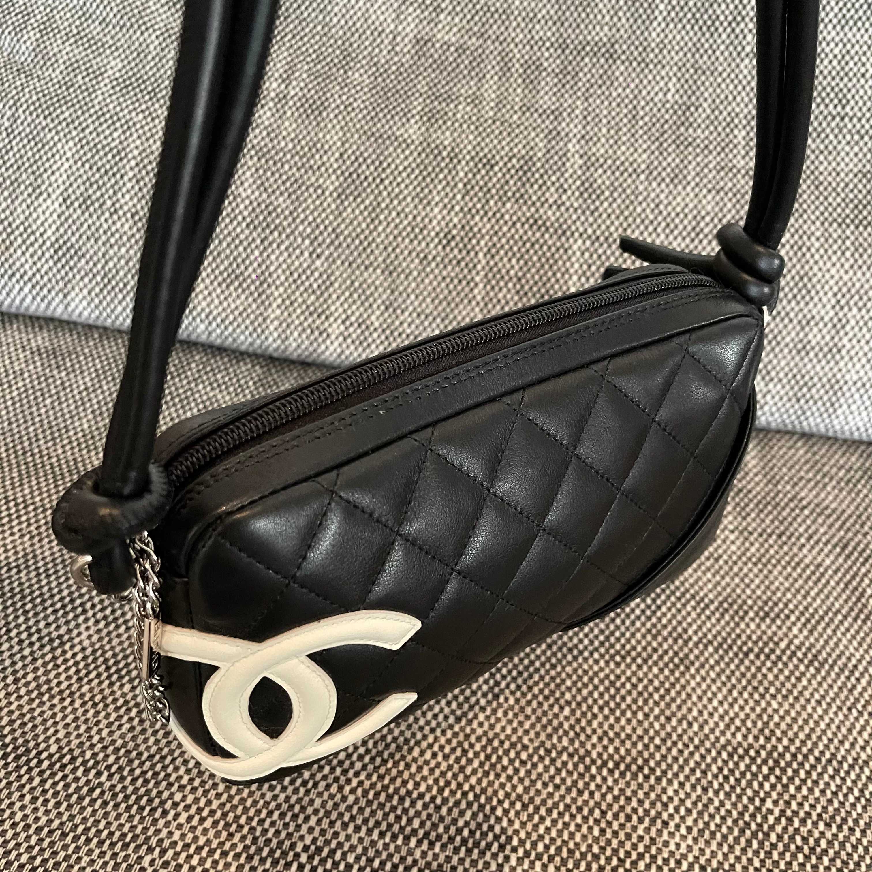 Vintage Cambon Quilted Lambskin Camera Bag in Black & White - Mocuir