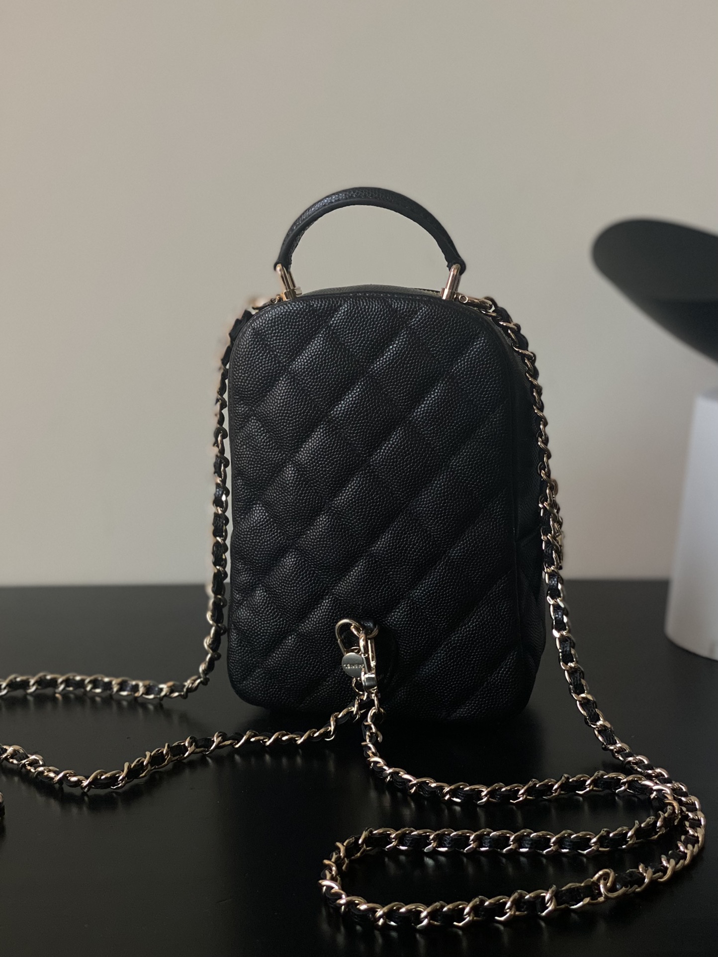 Mini Backpack with Chain (AS3787) in Black Caviar Leather with Gold-Tone Hardware, 24C Cruise Collection - Mocuir