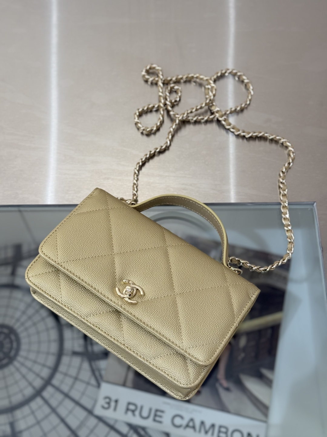 Classic Wallet On Chain with Top Handle（Light Olive Green） - Mocuir