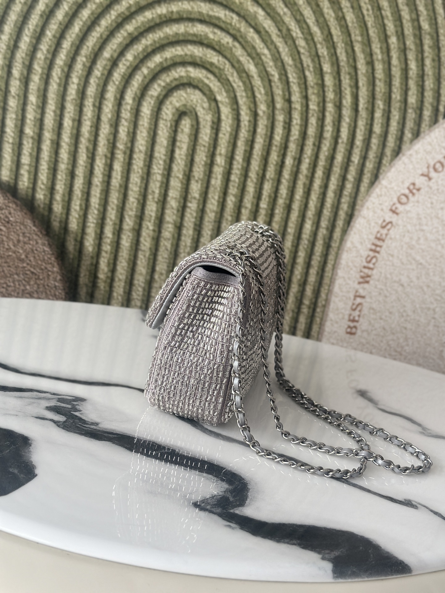 19 Bag Small in Grey Crystal Embellished Lambskin with Silver-Tone Hardware - Mocuir