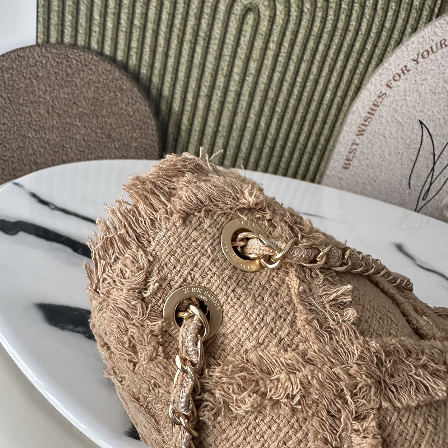 Spring Summer 2010 Coco Country Beige Linen Frayed Quilted Flap Shoulder Bag  Clutch - Mocuir