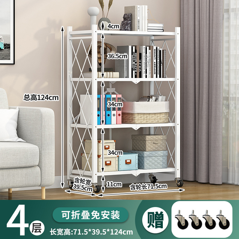 Folding Storage Rack with Wheels, No Installation Needed, Small Cart Storage Rack, Household Movable Multi-Layer Floor Display Rack, Camping