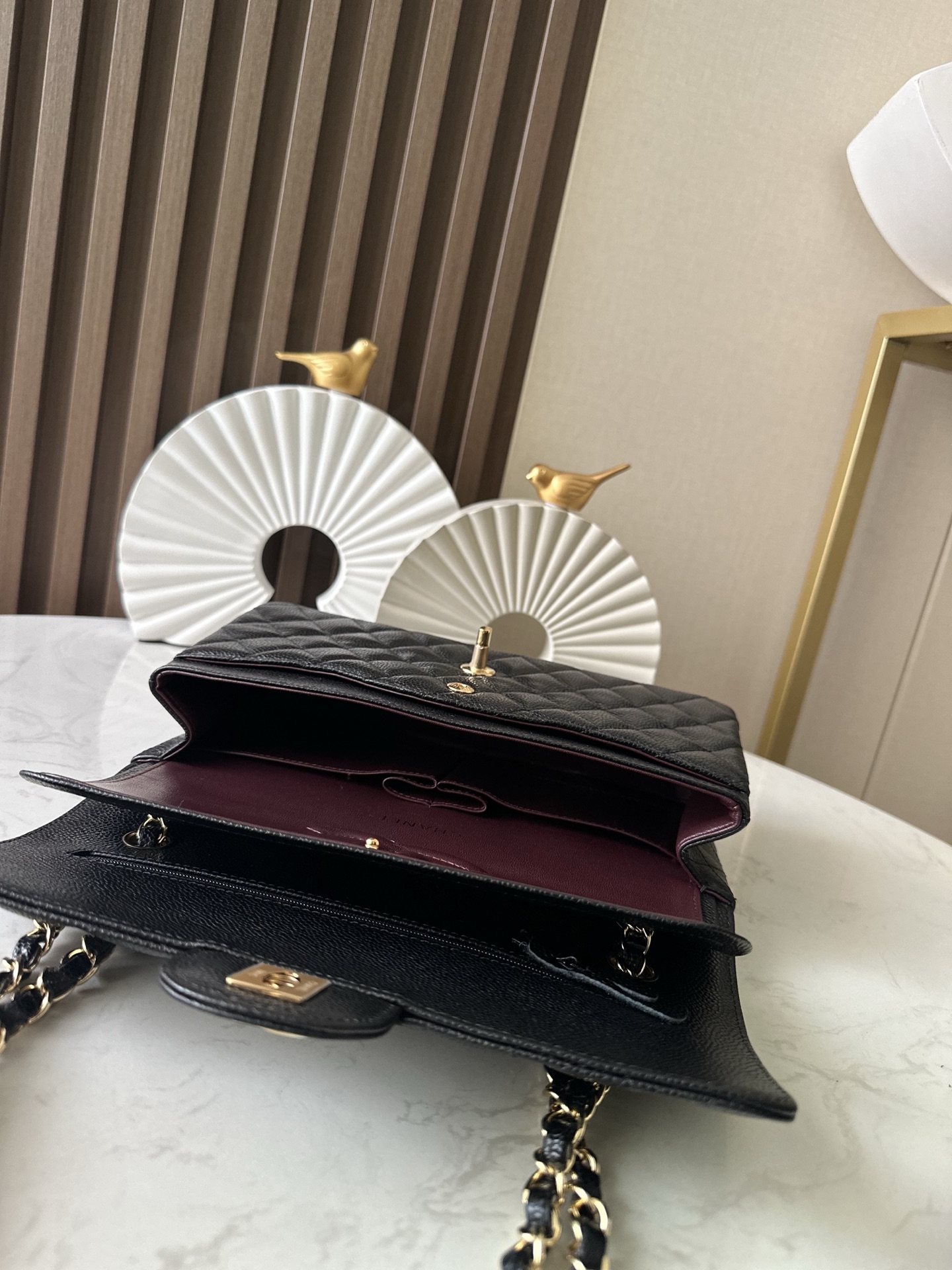 Black Caviar Quilted Medium Classic Flap Bag with Gold Hardware - Mocuir