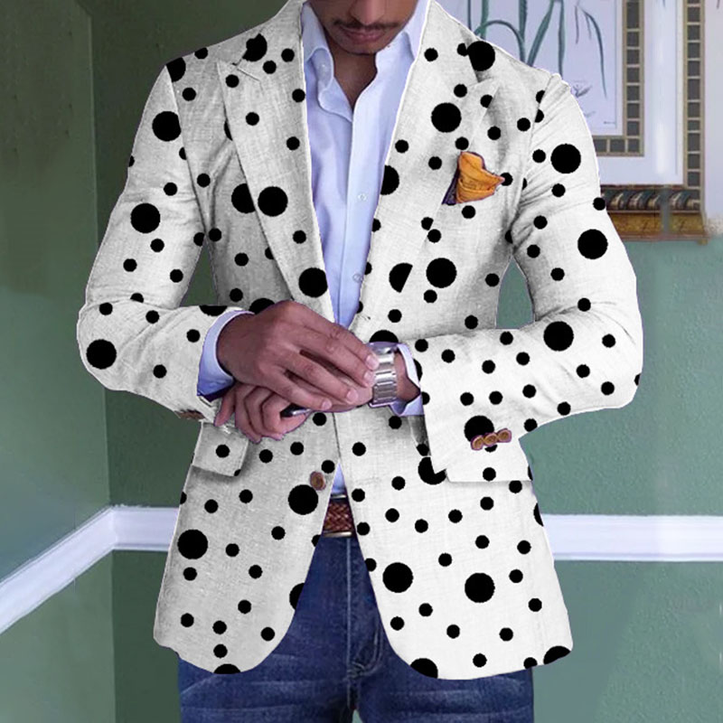 Business Lapel Collar Houndstooth Dots Pattern Long Sleeve Blazer