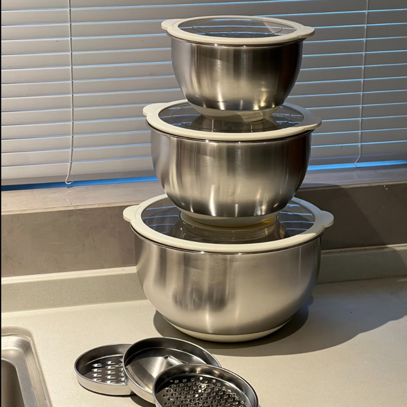 Non-slip transparent lid baking salad bowl 304 stainless steel egg bowl