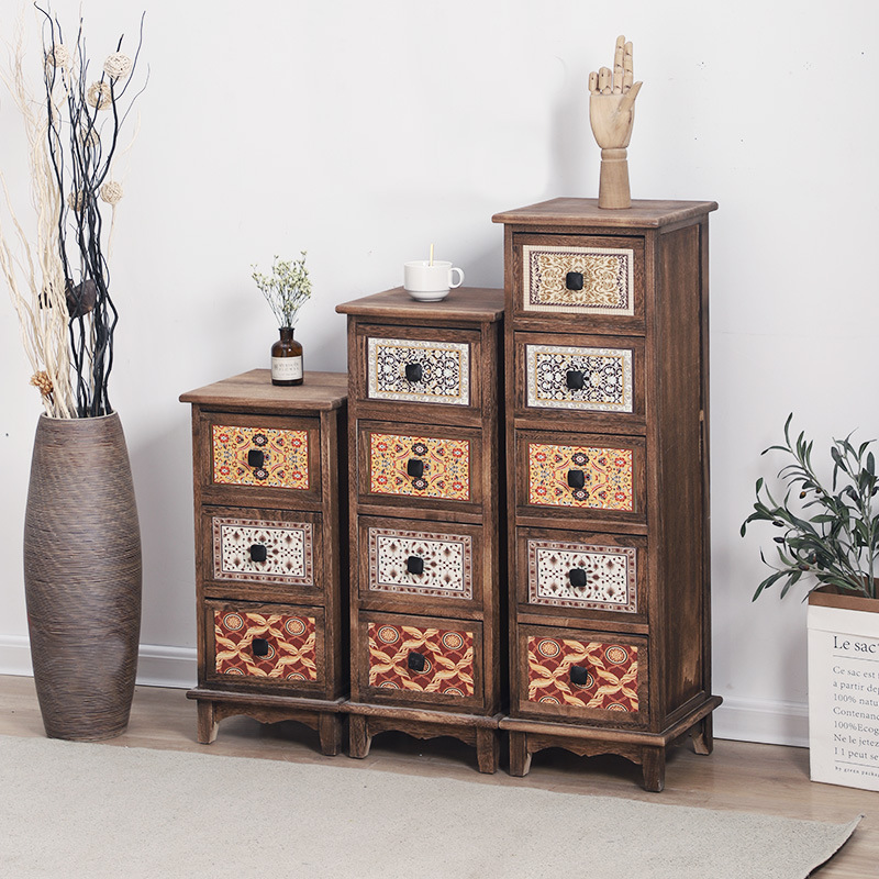 Retro solid wood storage cabinet factory pastoral multi-layer drawer storage cabinet storage bedside table drawer cabinet