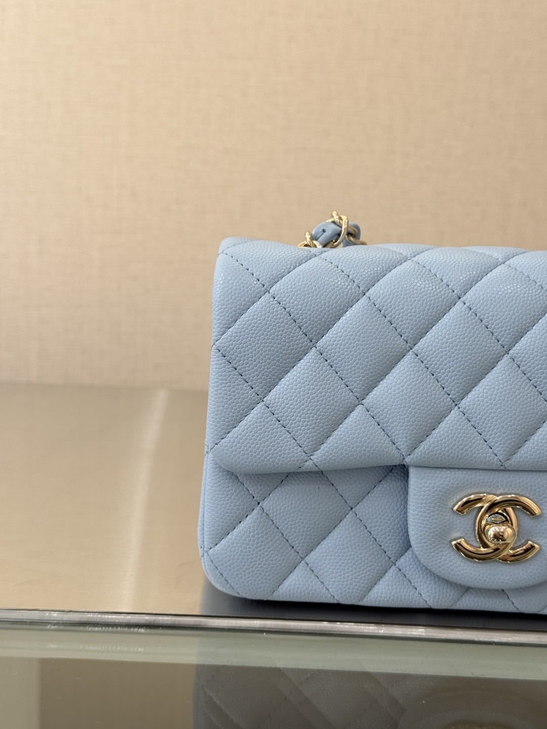 Mini Classic Flap Handbag（Creamy Blue） - Mocuir