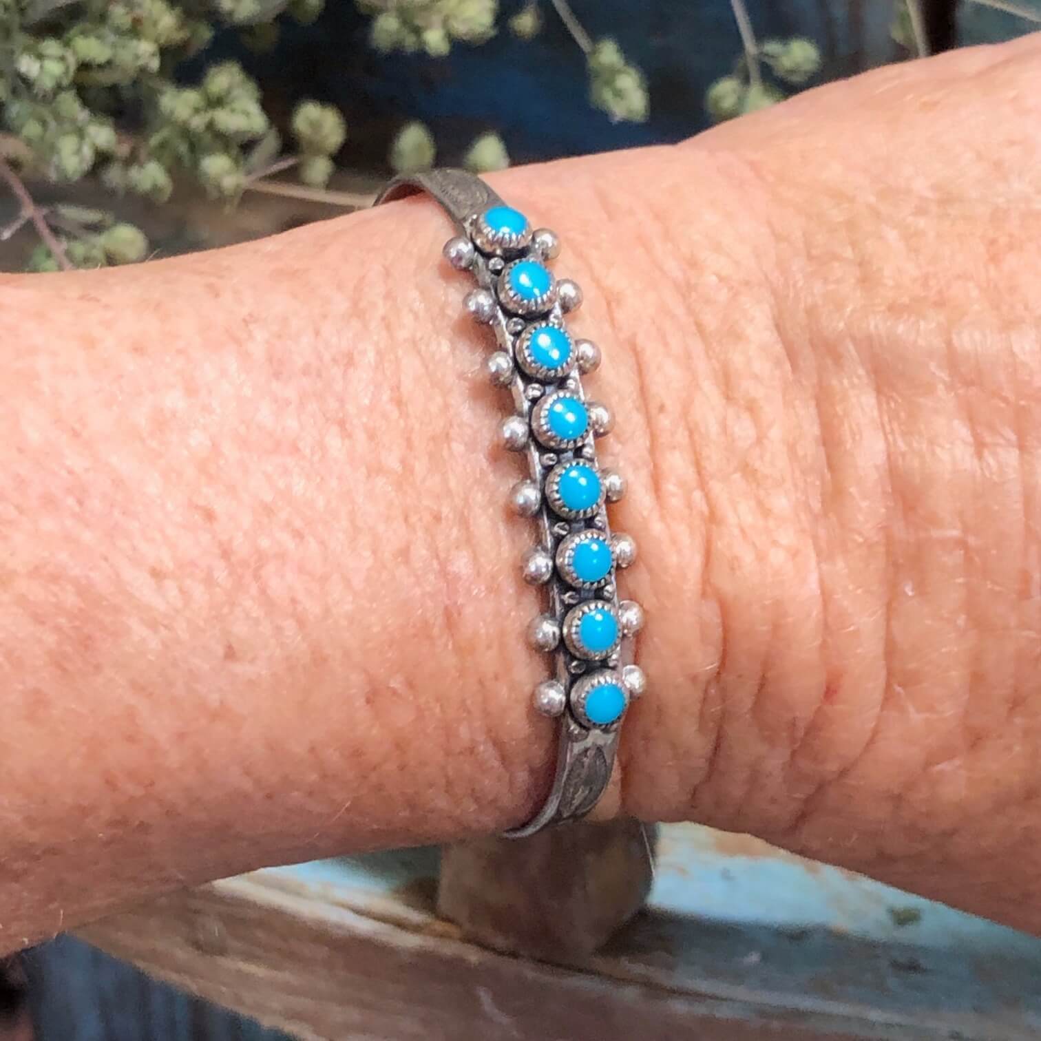 Old Turquoise Dots Row Bracelet Sterling Bell Trading Post