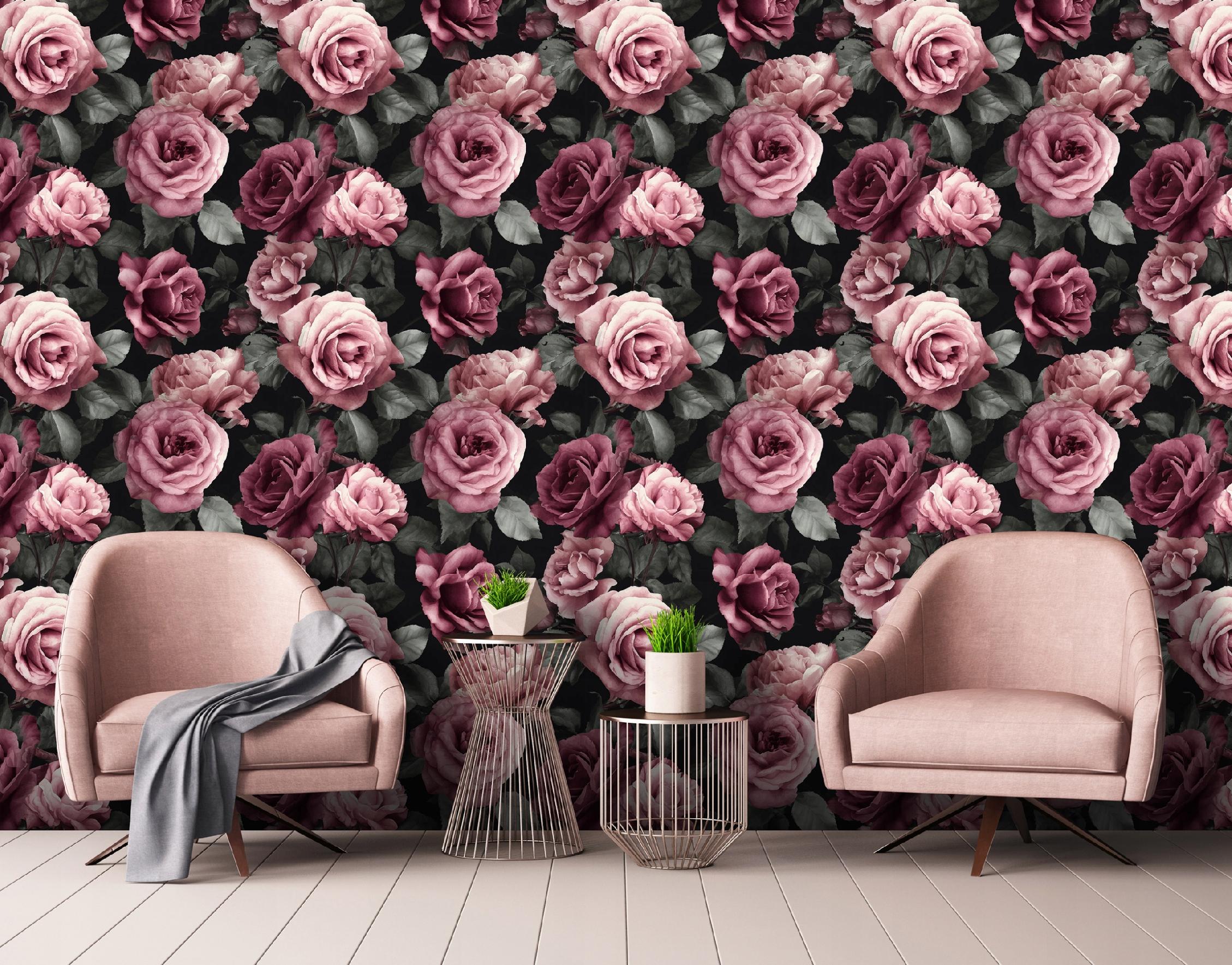 Wallpaper with flowers, roses, nature, romantic, on non-woven fabric, for the living room or bedroom wall