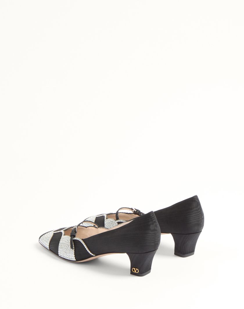 BOWOW PUMPS IN MOIR?? FABRIC WITH CRYSTALS 45MM