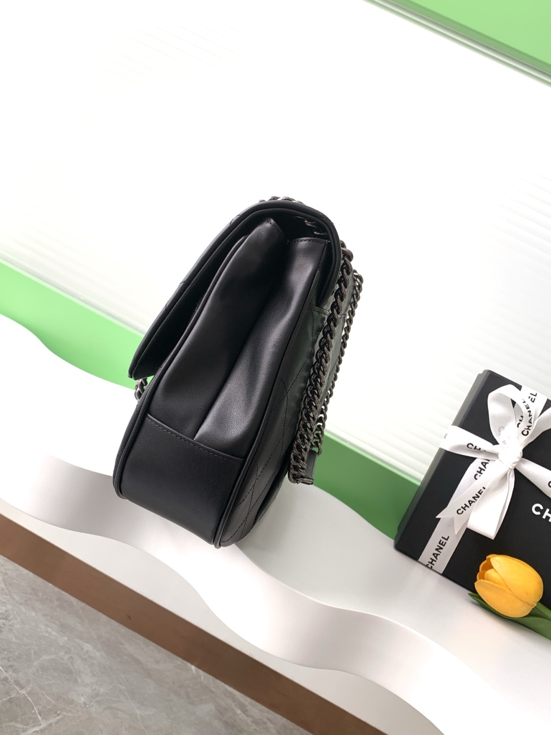 A6391 Maxi Soft Flap Bag in Black Quilted Aged Calfskin with Silver-Tone Hardware - Mocuir