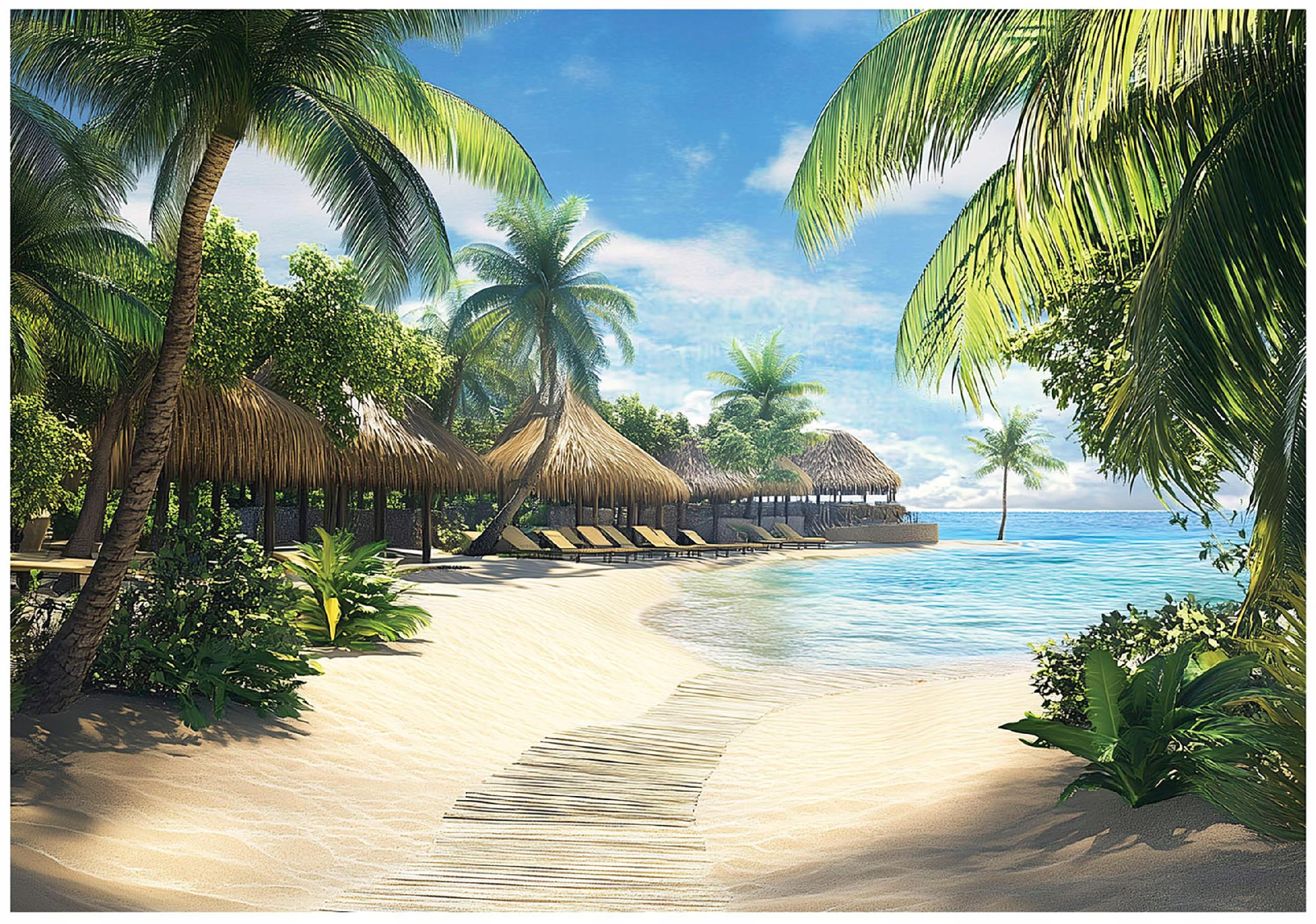 Paradise beach palm trees sea 3D wall mural for bedroom living room