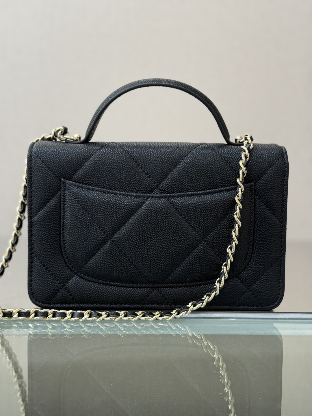 Classic Wallet On Chain with Top Handle（Black） - Mocuir