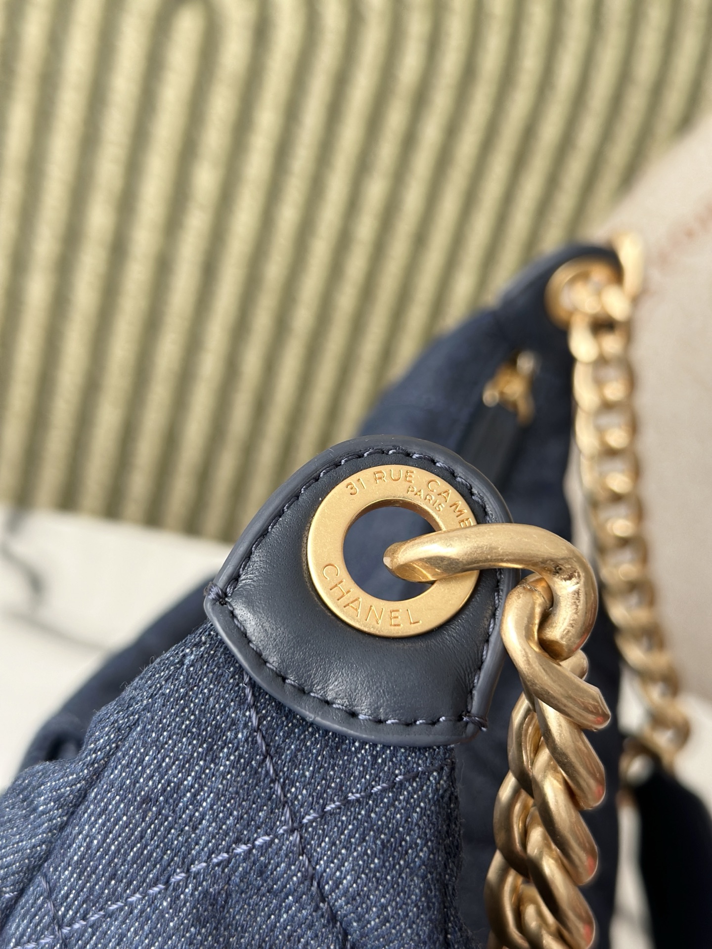 Dark Blue Denim Multi-Pocket Hobo Bag with Gold Hardware - Mocuir