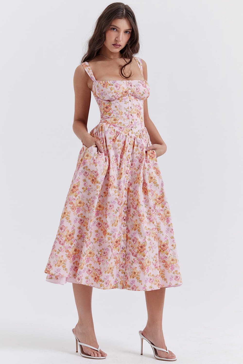 PINK PRINT MIDI SUNDRESS