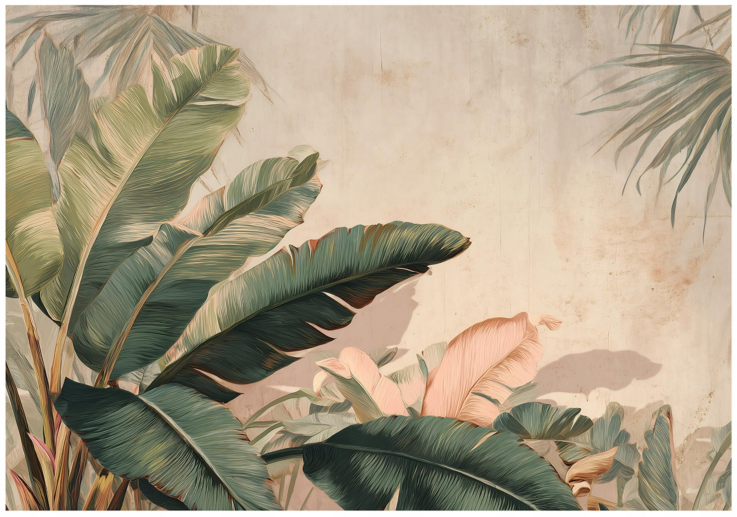 Abstract leaves wall mural, concrete, bedroom, living room, non-woven wallpaper,