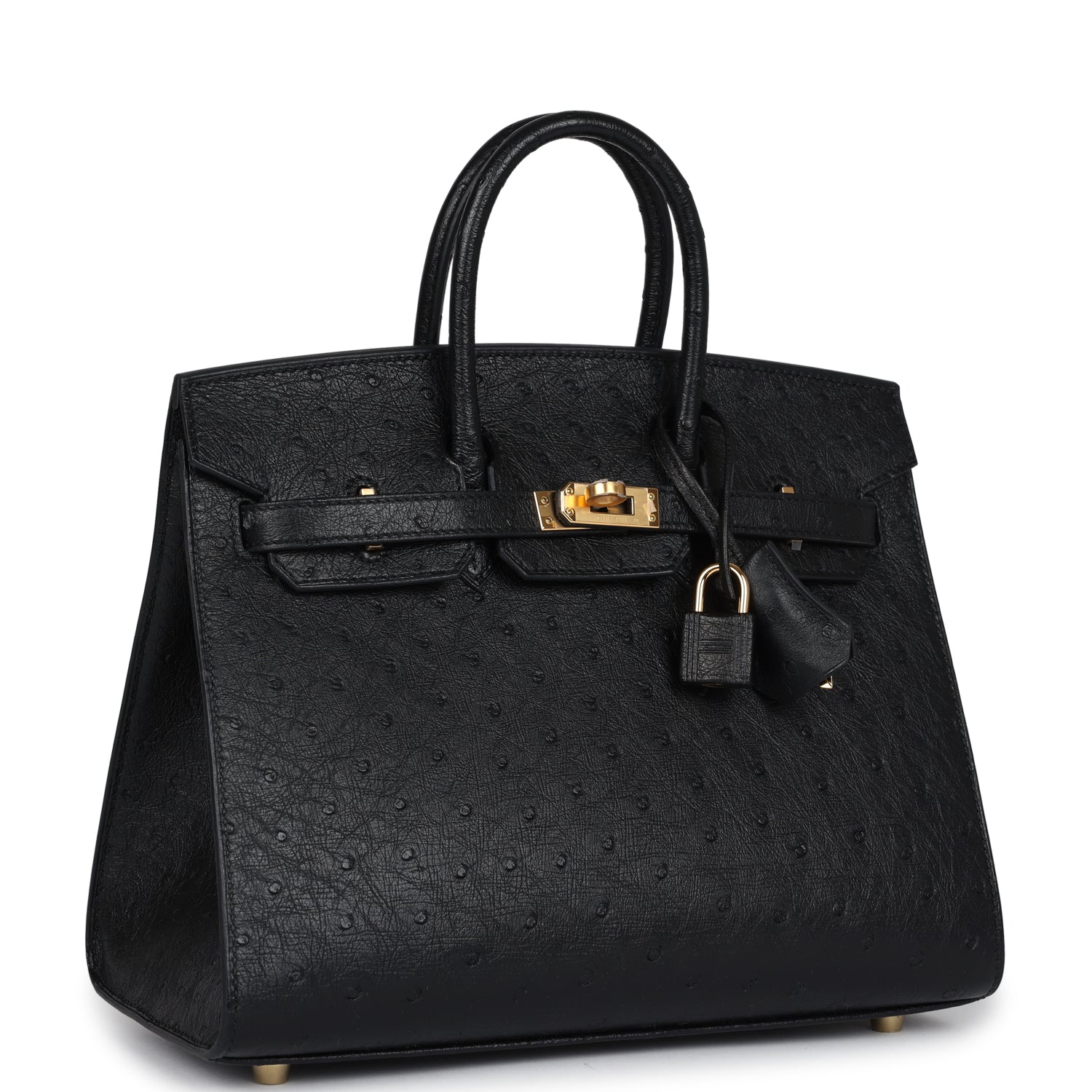 Birkin Sellier 25 Black Ostrich Gold Hardware
