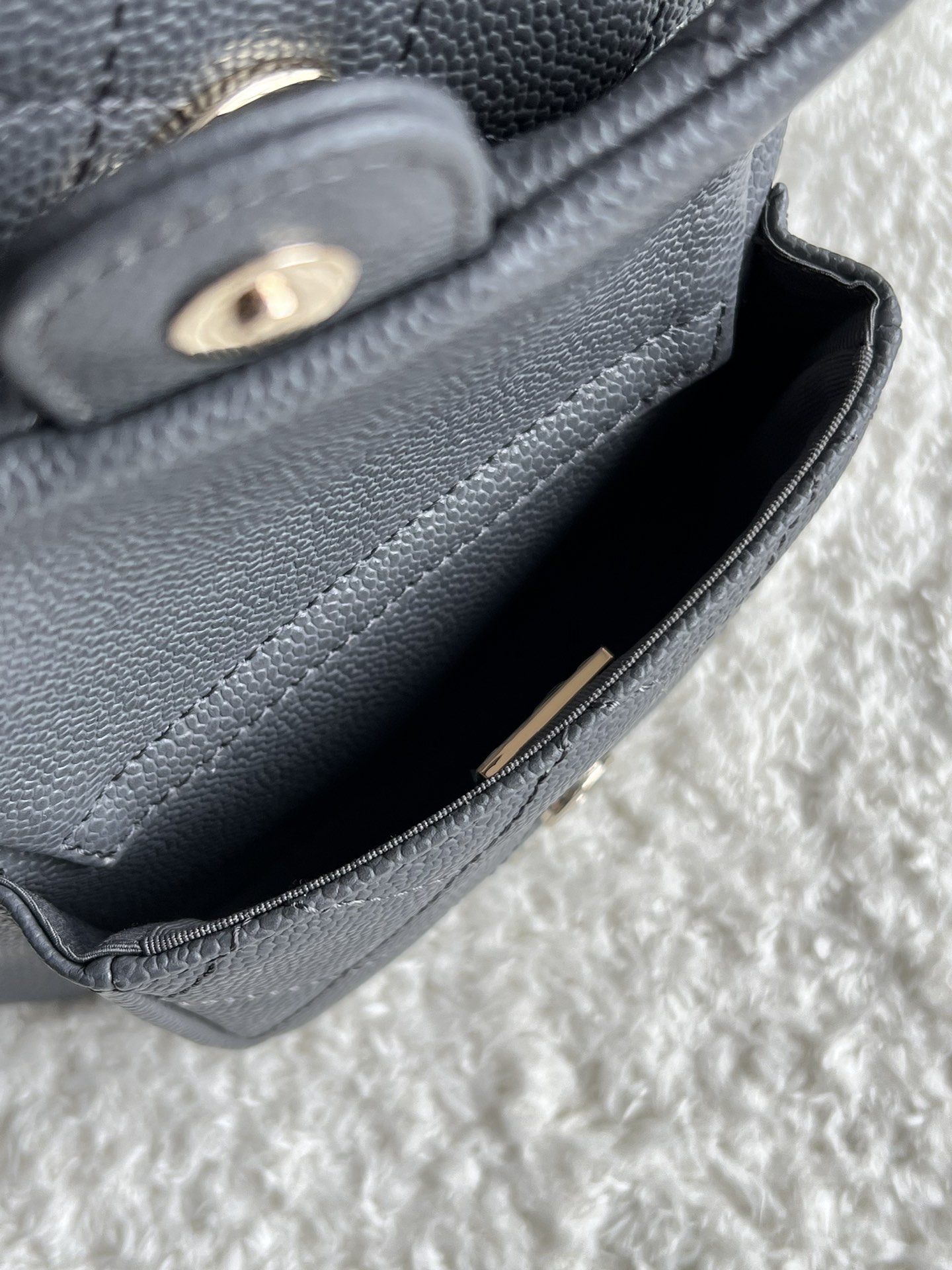 23K Duma Tank Backpack in Dark Grey Quilted Caviar Leather with Light Gold-Tone Hardware - Mocuir