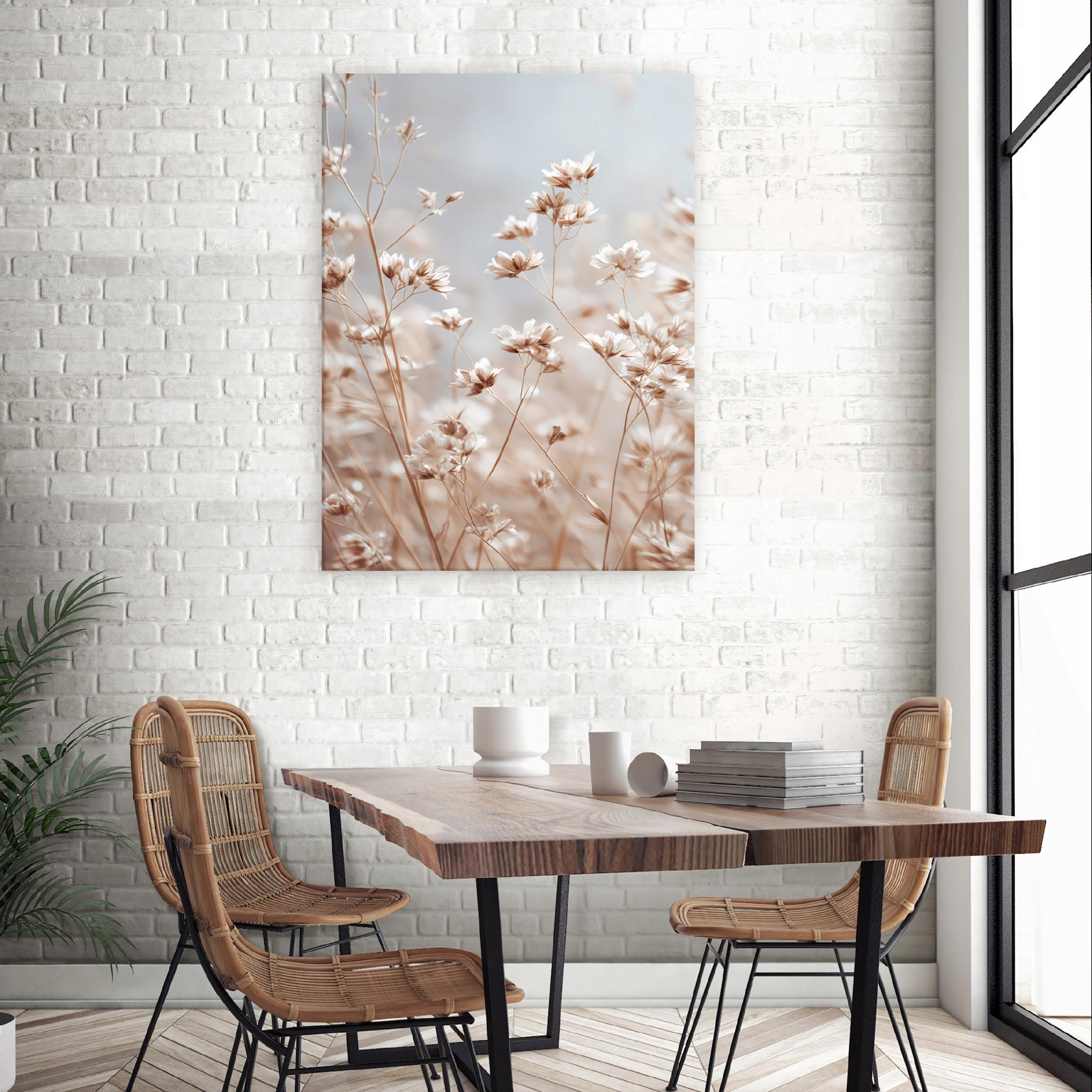 Boho-style beige floral nature canvas print for the bedroom or living room, 40x30 cm