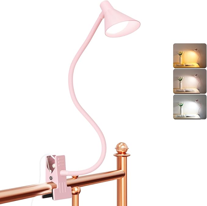 Pink Small Desk Lamp Clip on LED Reading Light for Bed