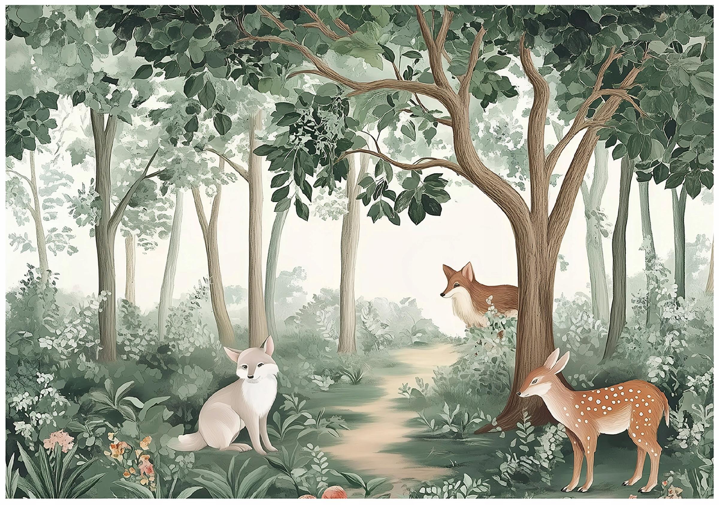 Wall mural for children forest animals trees deer wallpaper non-woven