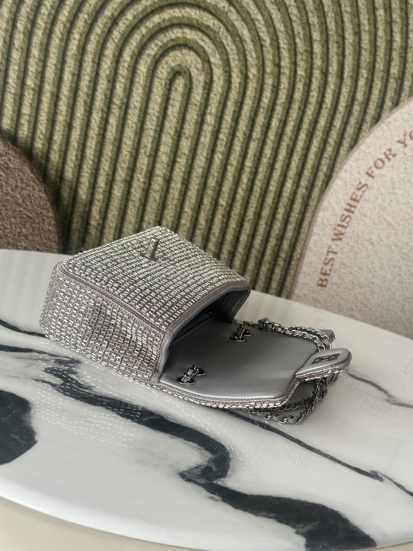 19 Bag Small in Grey Crystal Embellished Lambskin with Silver-Tone Hardware - Mocuir