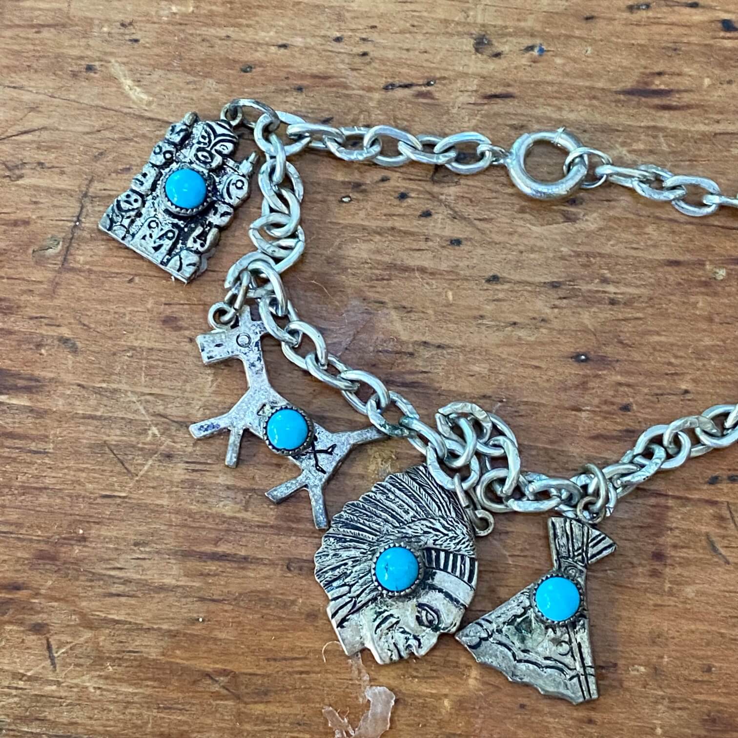 Vintage Silver Over Copper Indian Tourist Charm Bracelet