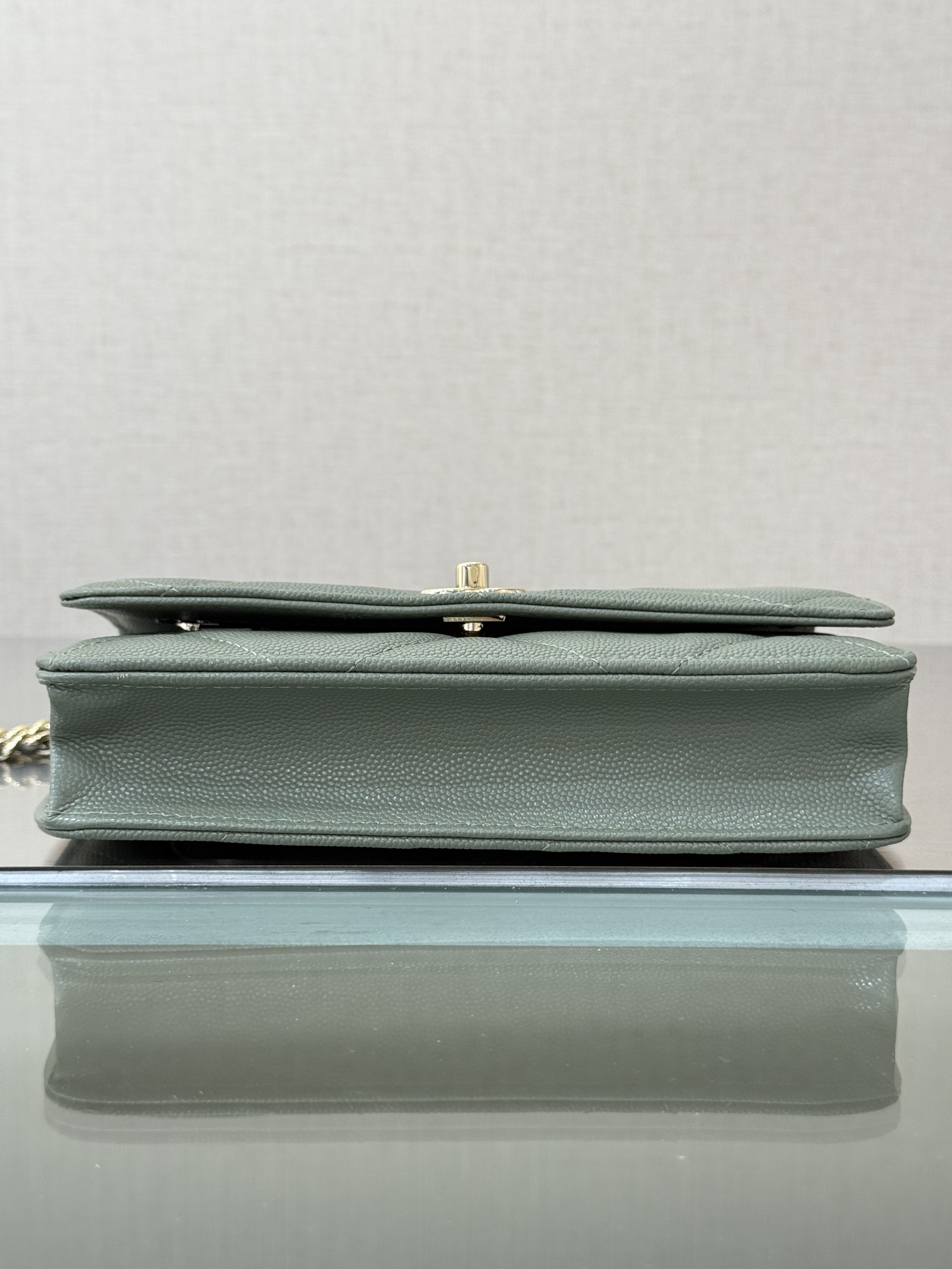 Wallet on Chain with Top Handle (AP3984) in Green Caviar Leather with Gold-Tone Hardware, 25C Cruise Collection - Mocuir