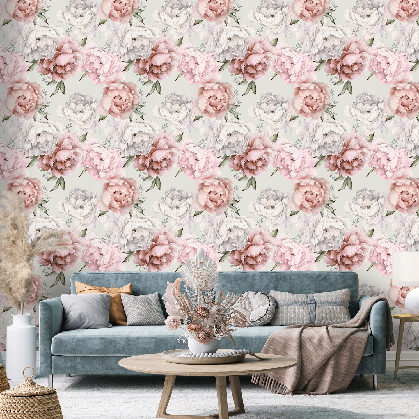 Peony floral wallpaper, non-woven roll, bedroom