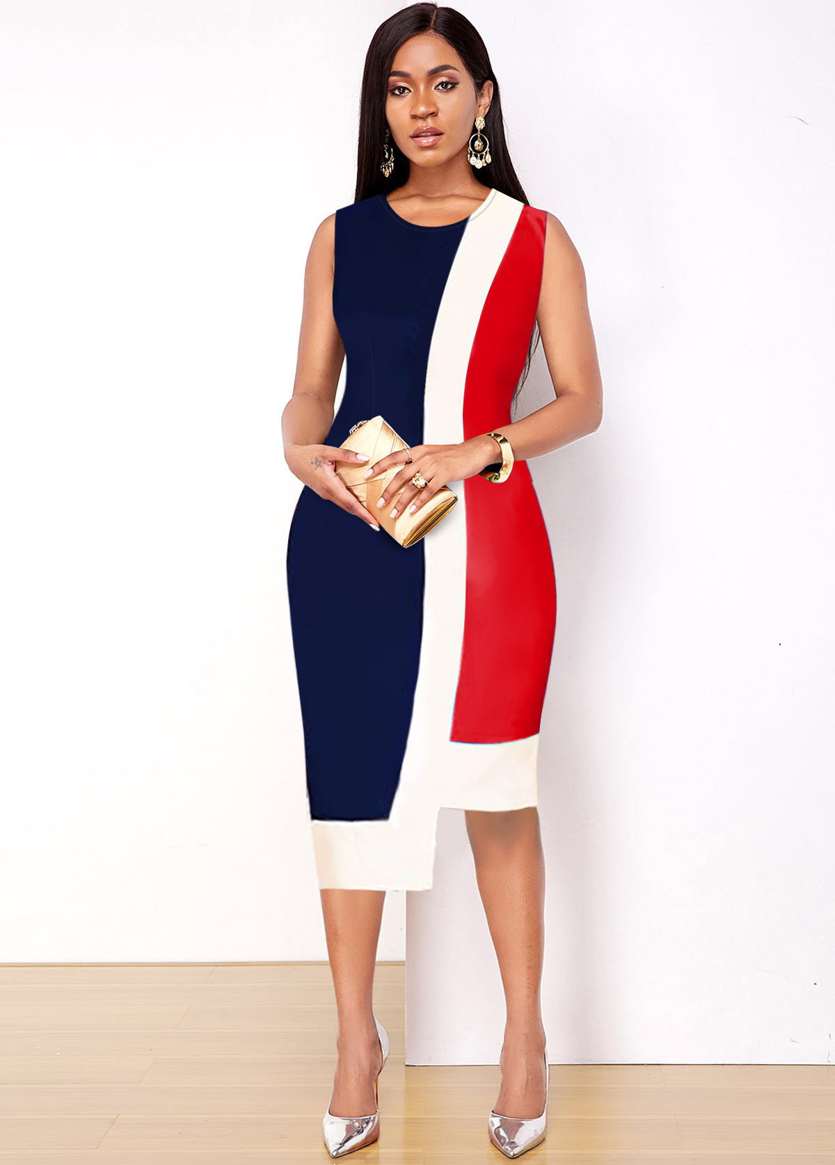 Contrast Asymmetric Hem Sleeveless Dress