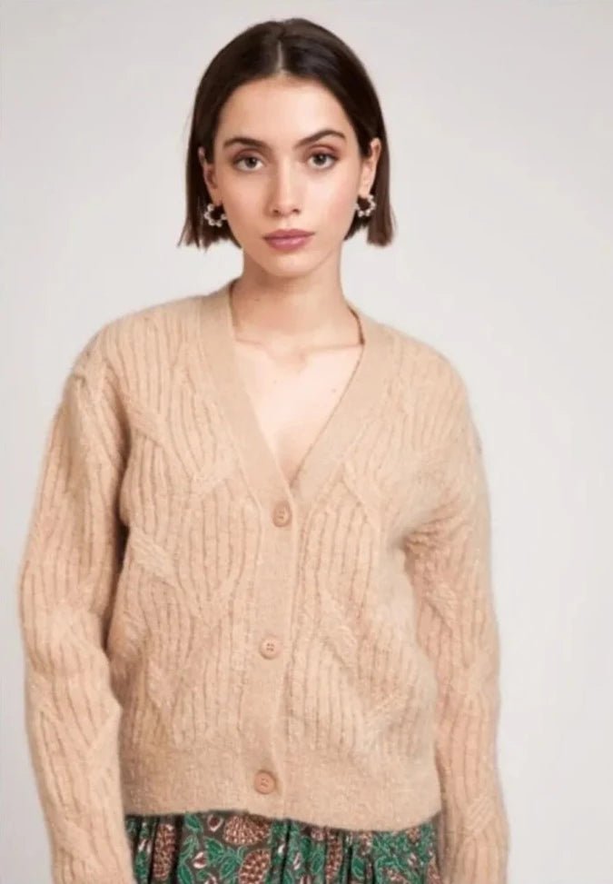 ‌Latte Mohair V-Neck Cardigan