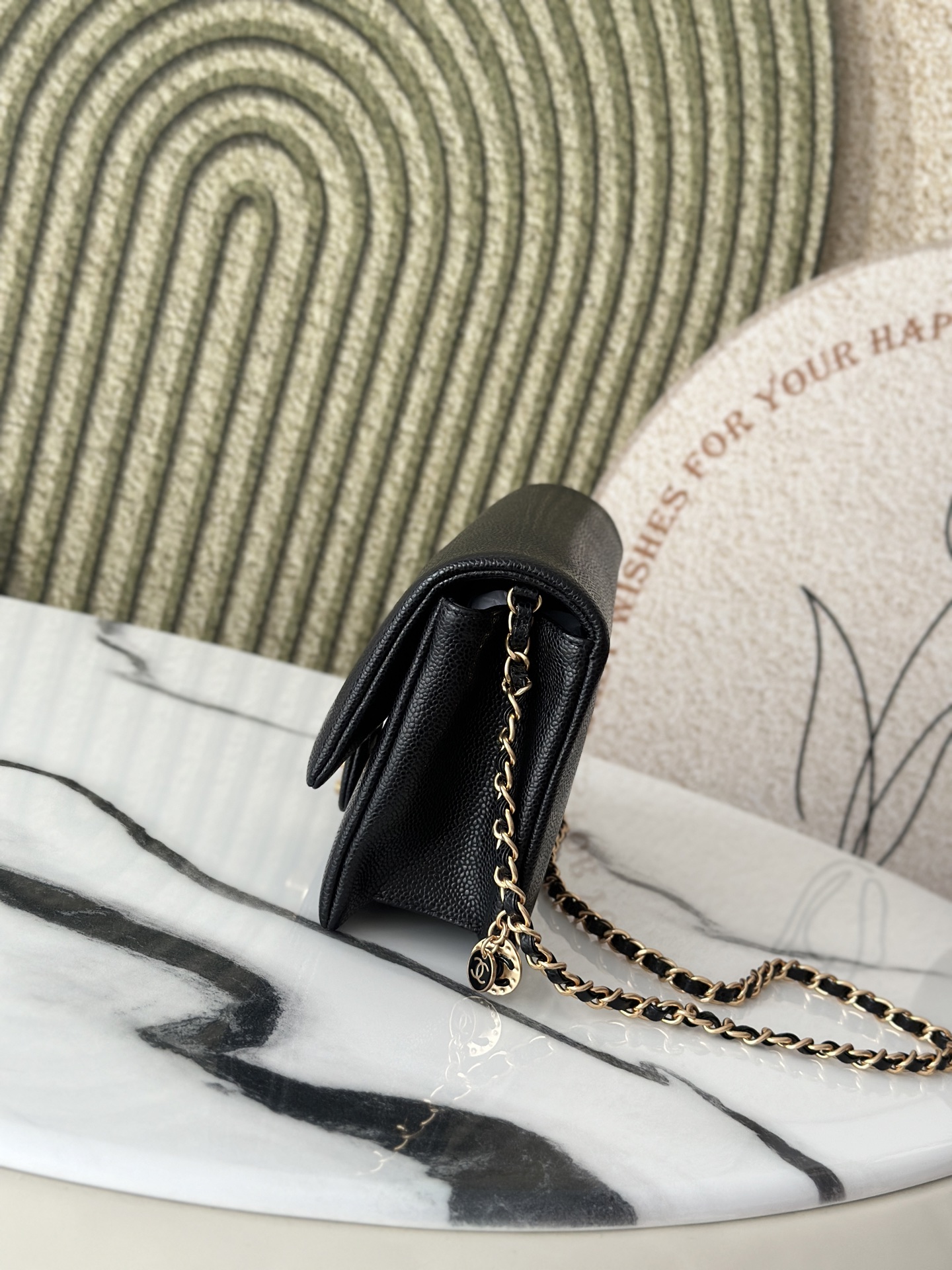 24K Black Caviar Quilted Medium Classic Flap Bag with Gold Hardware and CC Charms - Mocuir