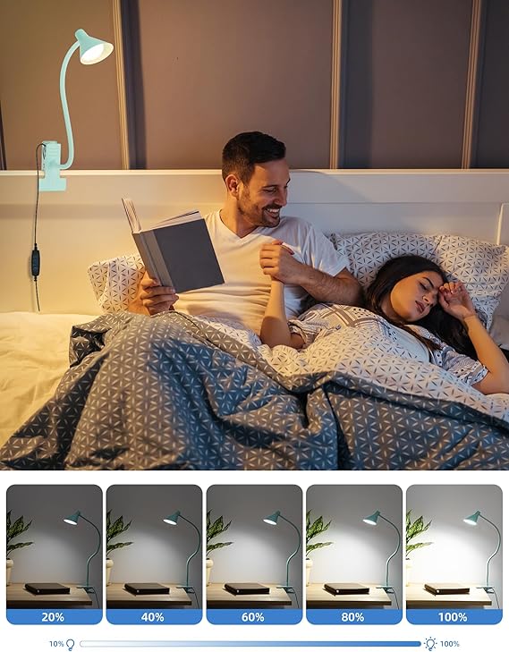 Reading Light for Bed, Clip-on Desk Lamp with Flexible Neck