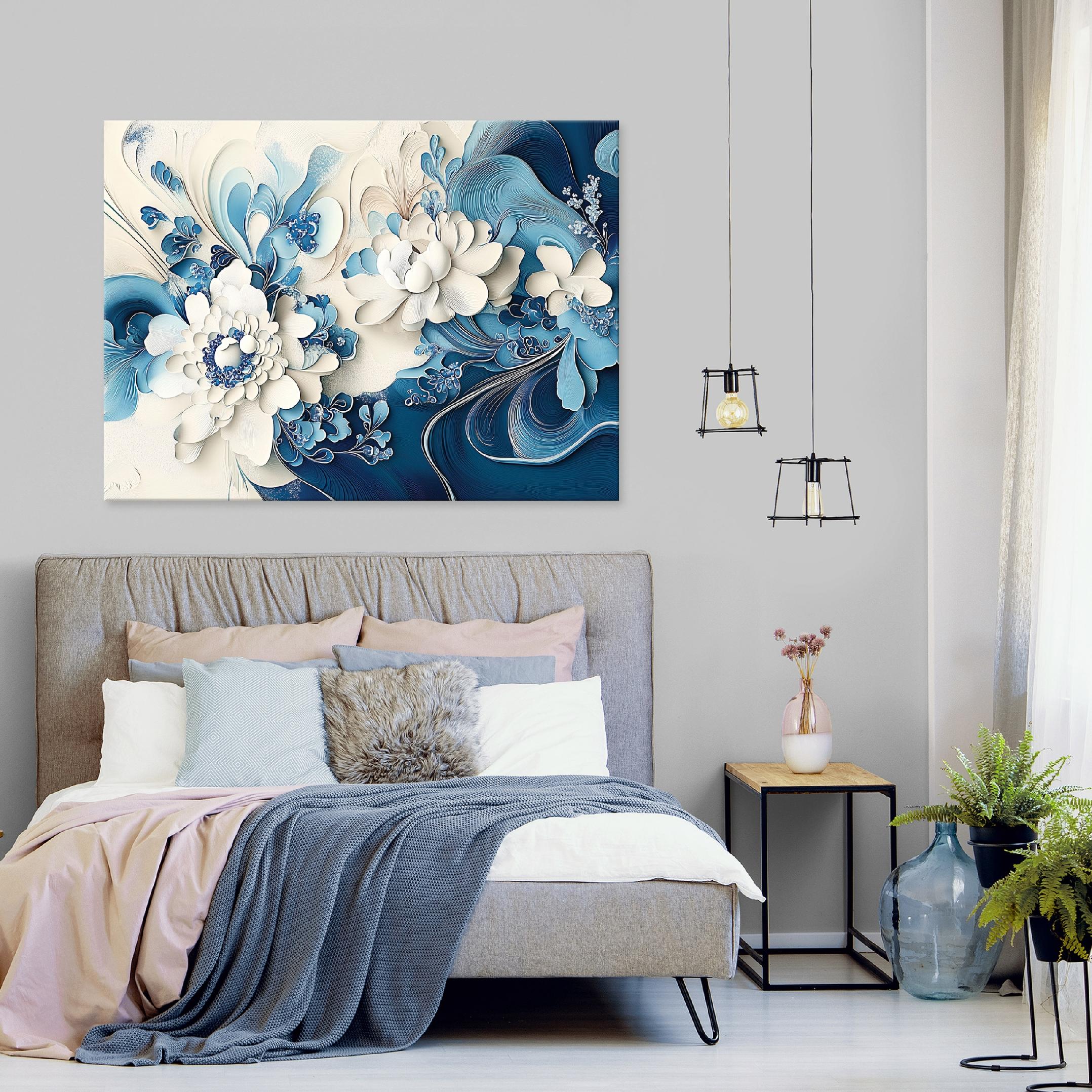 Canvas wall art flowers blue for bedroom living room kitchen 40x30