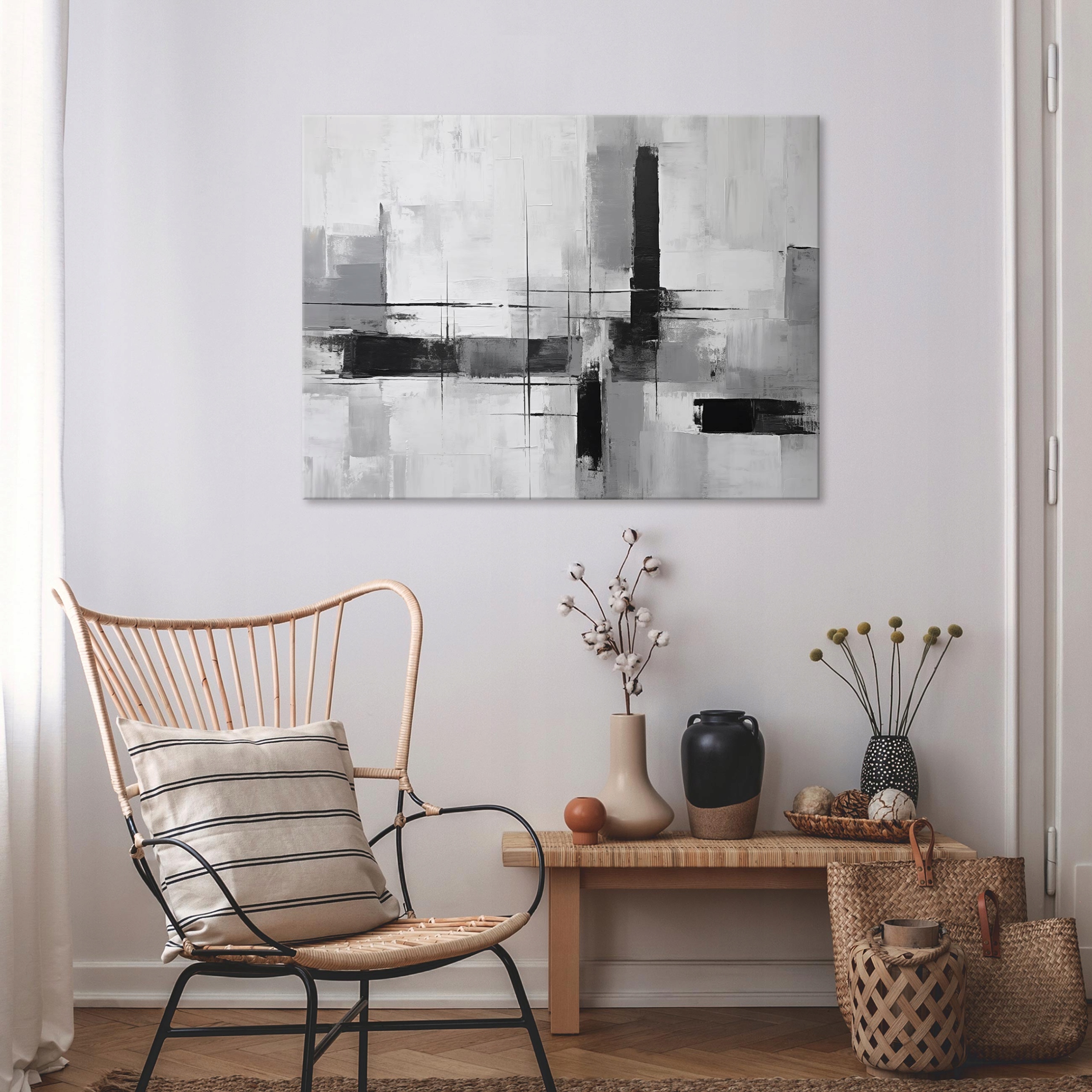 Abstract painting for the living room on canvas, large gray modern 40x30