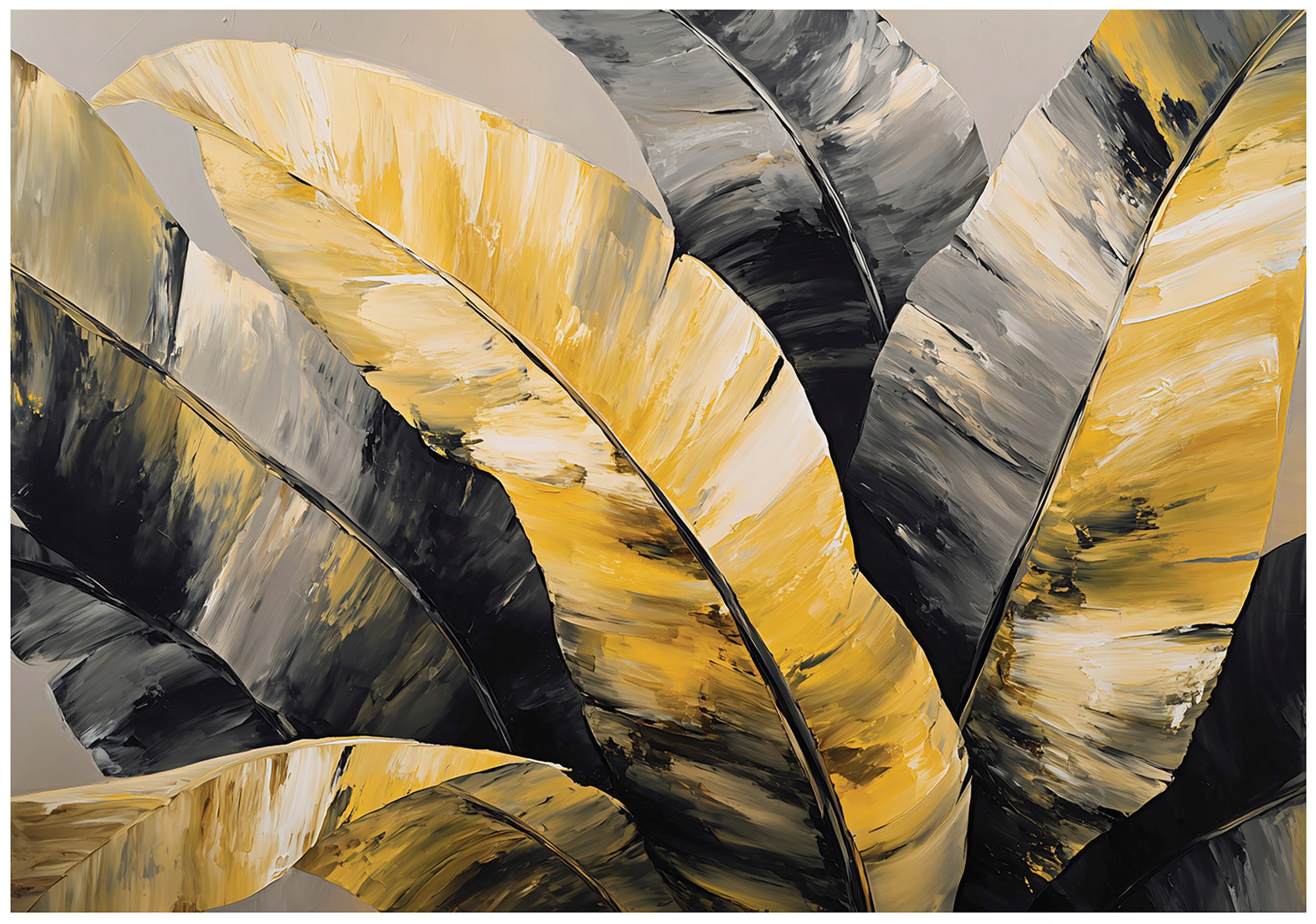Abstract yellow and black leaf wall mural for bedroom or living room,