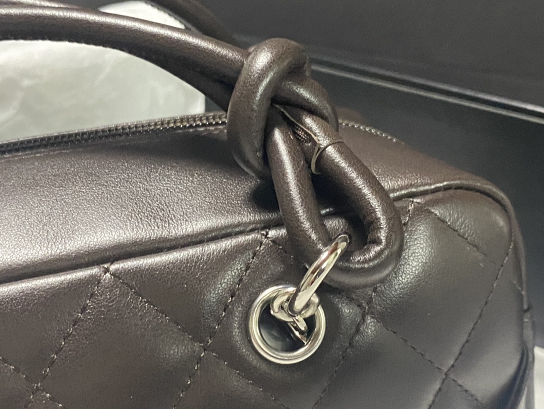 Cambon Mini Quilted Lambskin Boston Bag in Dark Brown (Silver Hardware) - Mocuir